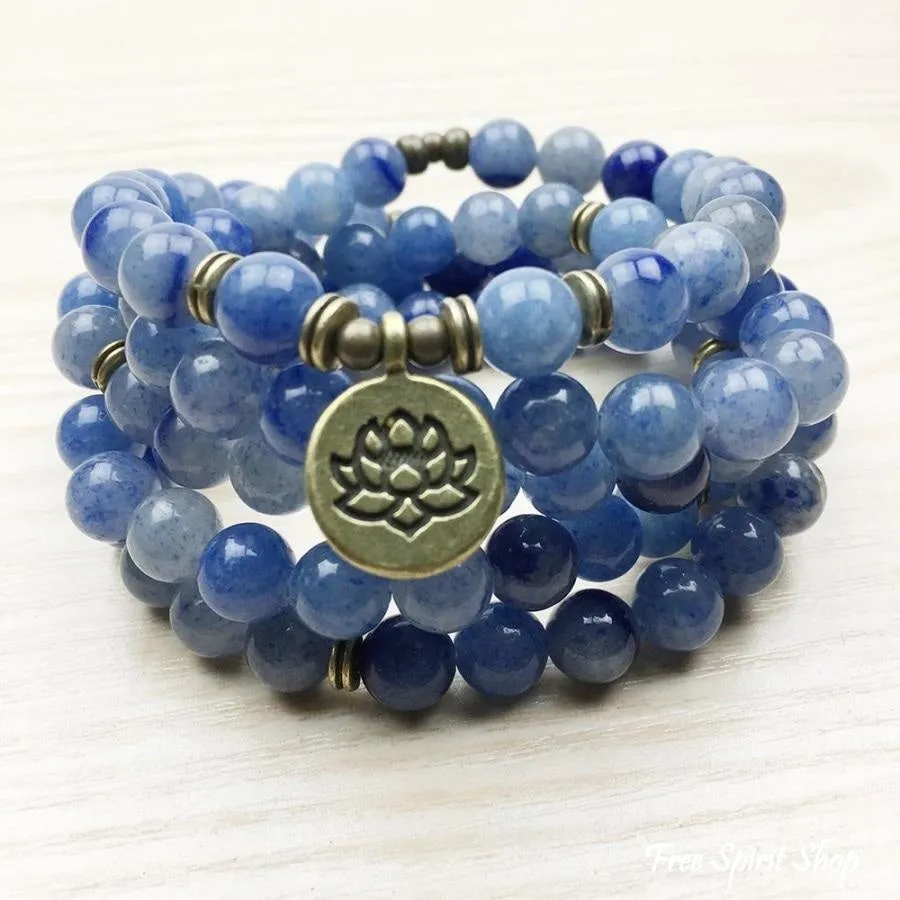 108 Natural Blue Aventurine Stone Mala Prayer Beads Bracelet