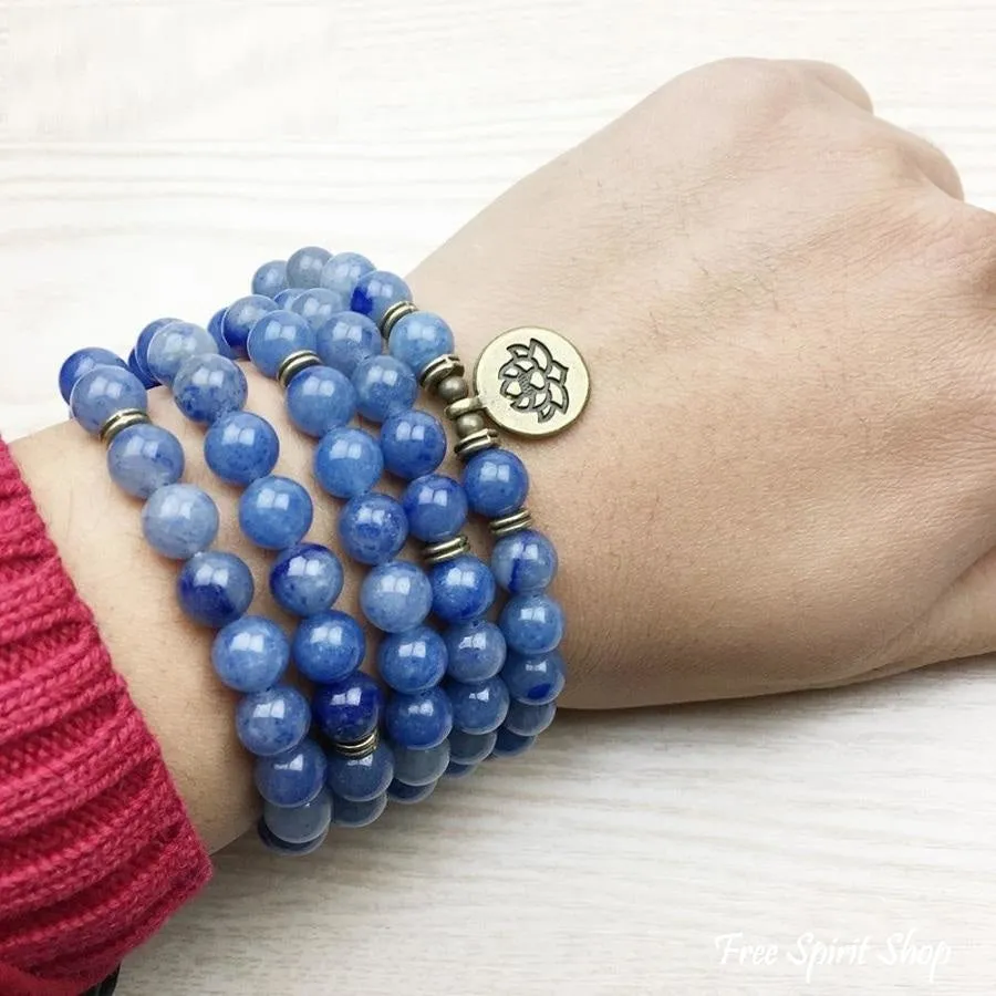 108 Natural Blue Aventurine Stone Mala Prayer Beads Bracelet