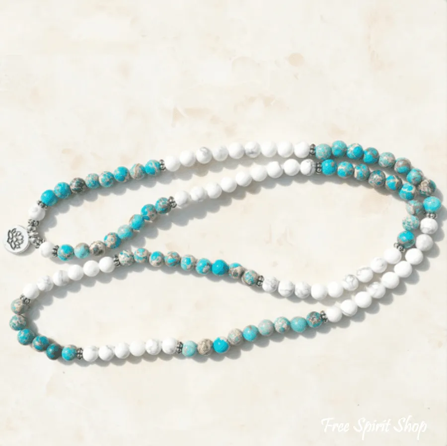 108 Natural Howlite & Jasper Stone Bead Mala Prayer Bracelet