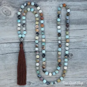 108 Natural Matte Amazonite Stone Bead Mala Prayer With Tassel