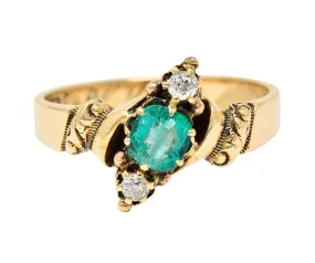 1890's Allsopp Bros. 0.55 CTW Emerald Diamond 14 Karat Gold Three Stone Ring