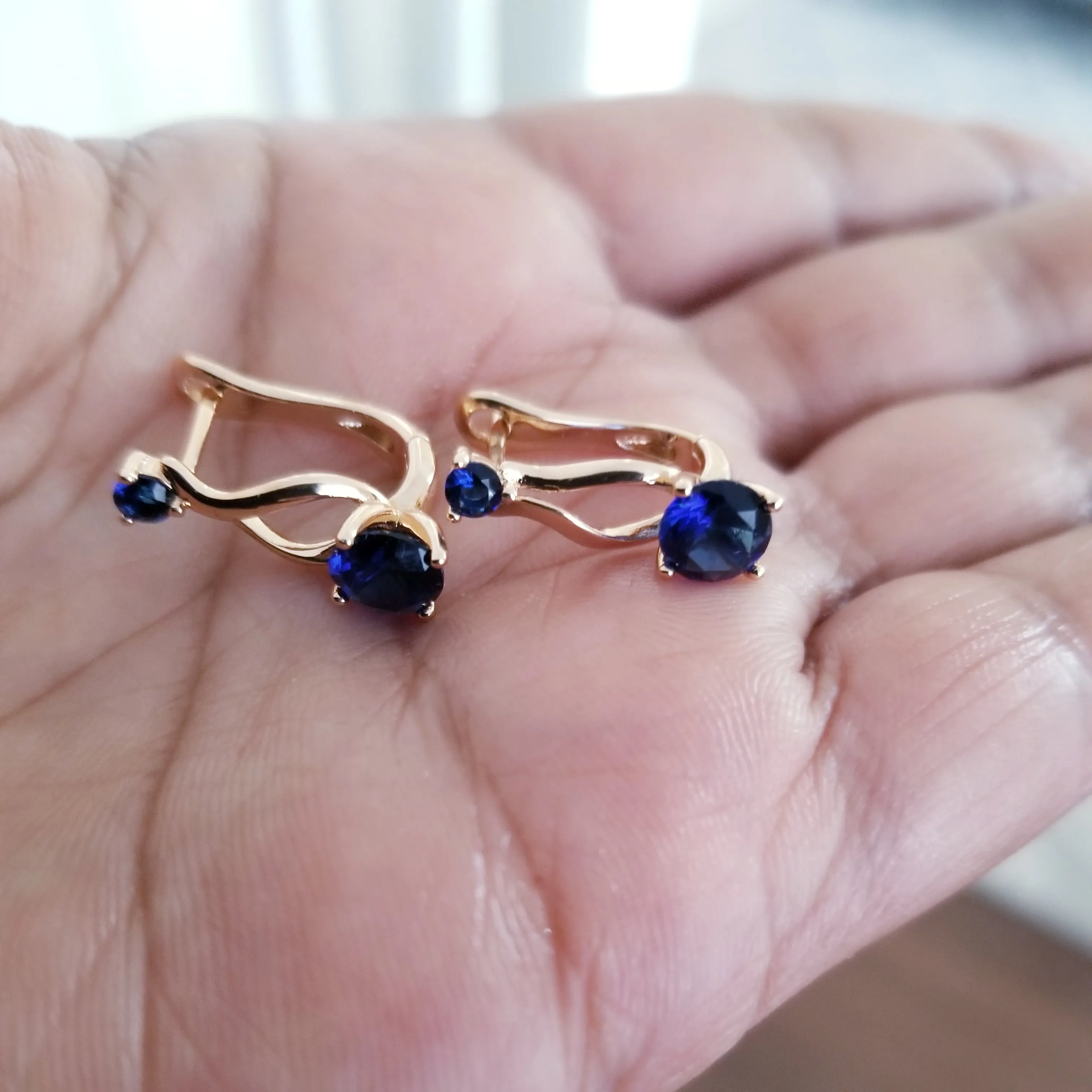 18k Gold plated Hoop Earrings with Sapphire stone