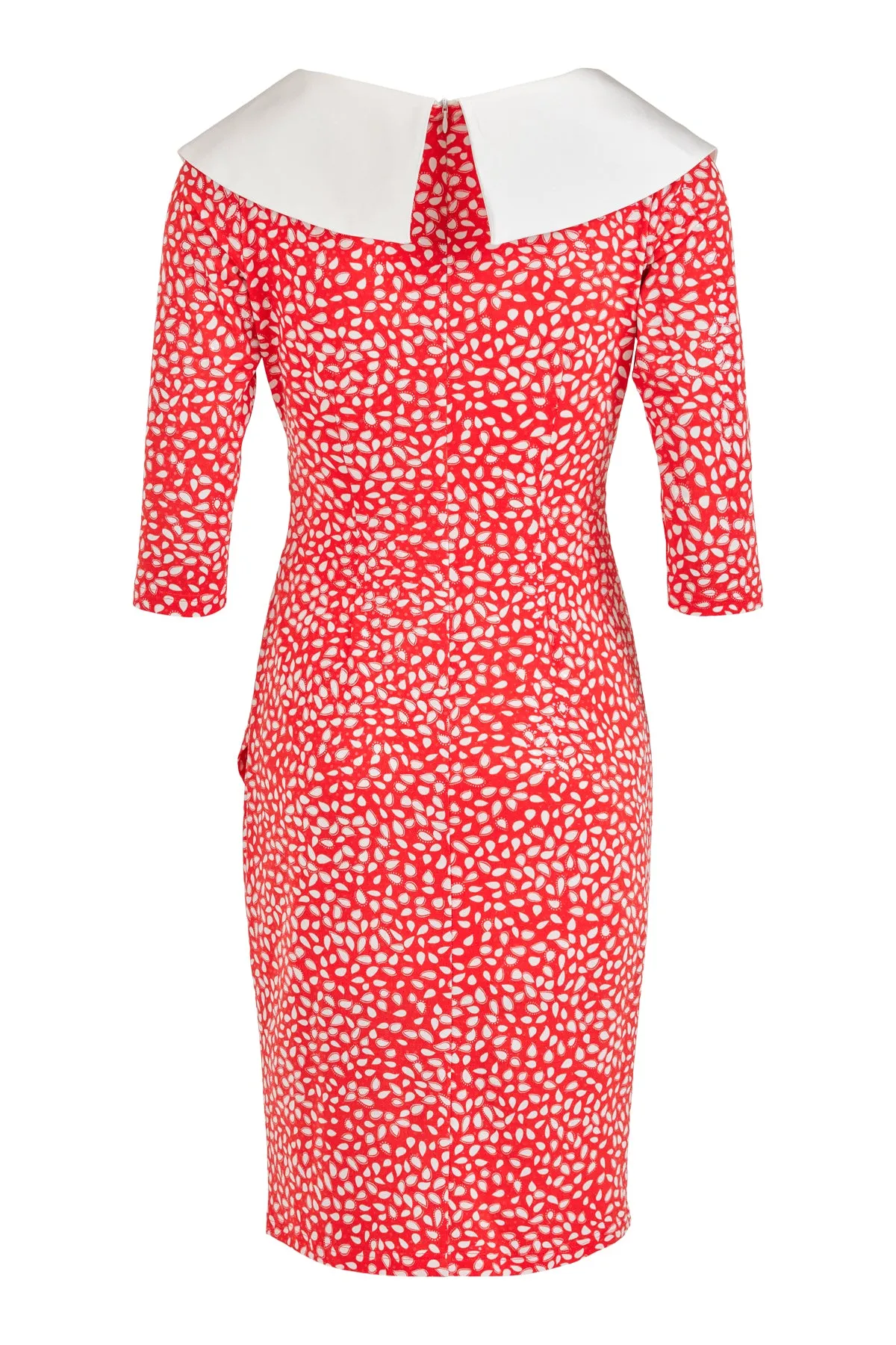 78777- Coral Print Dress with Satin Collar - Tia