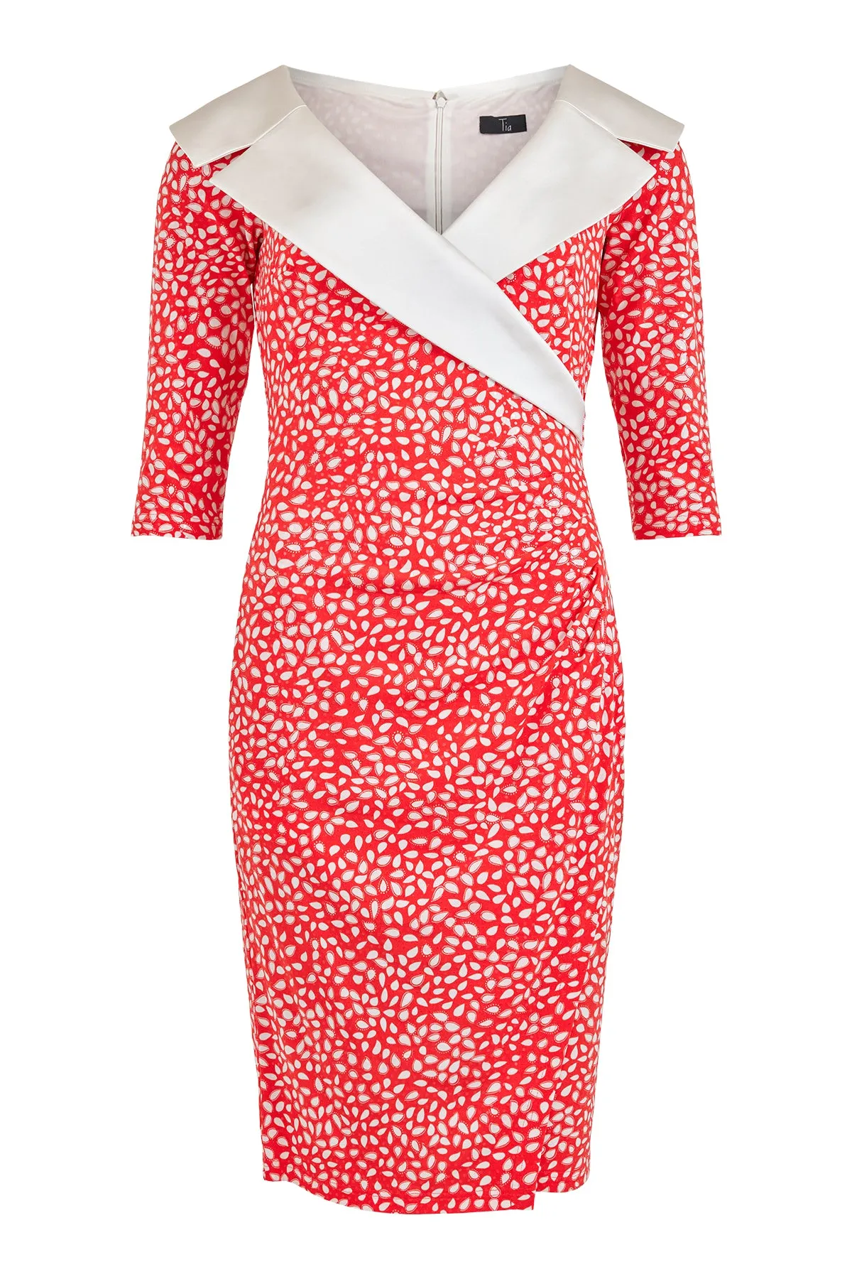 78777- Coral Print Dress with Satin Collar - Tia