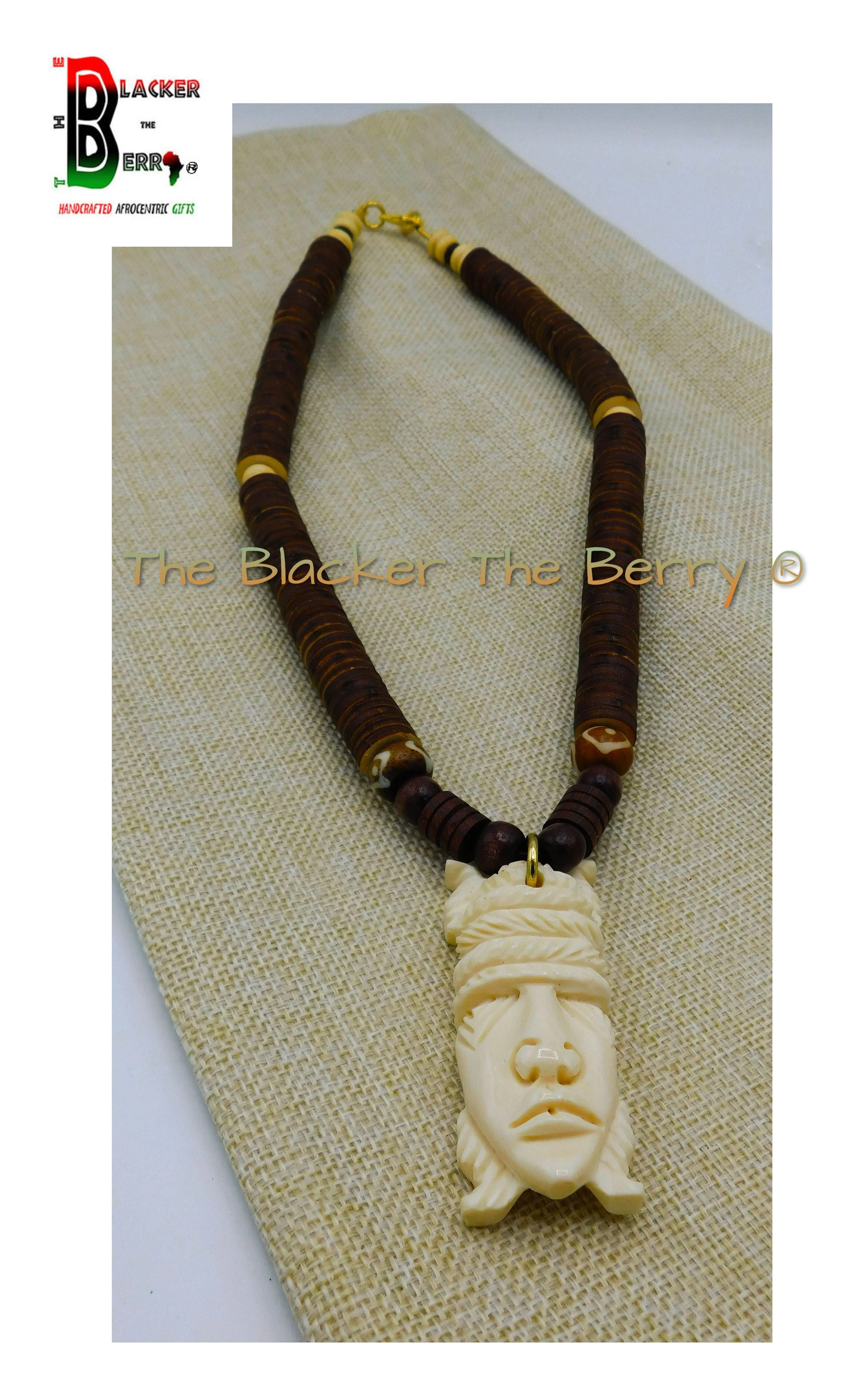 African Mask Beaded Jewelry Afrocentric Men Jewelry Ethnic Cream Brown