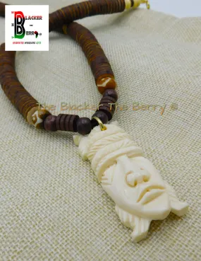 African Mask Beaded Jewelry Afrocentric Men Jewelry Ethnic Cream Brown