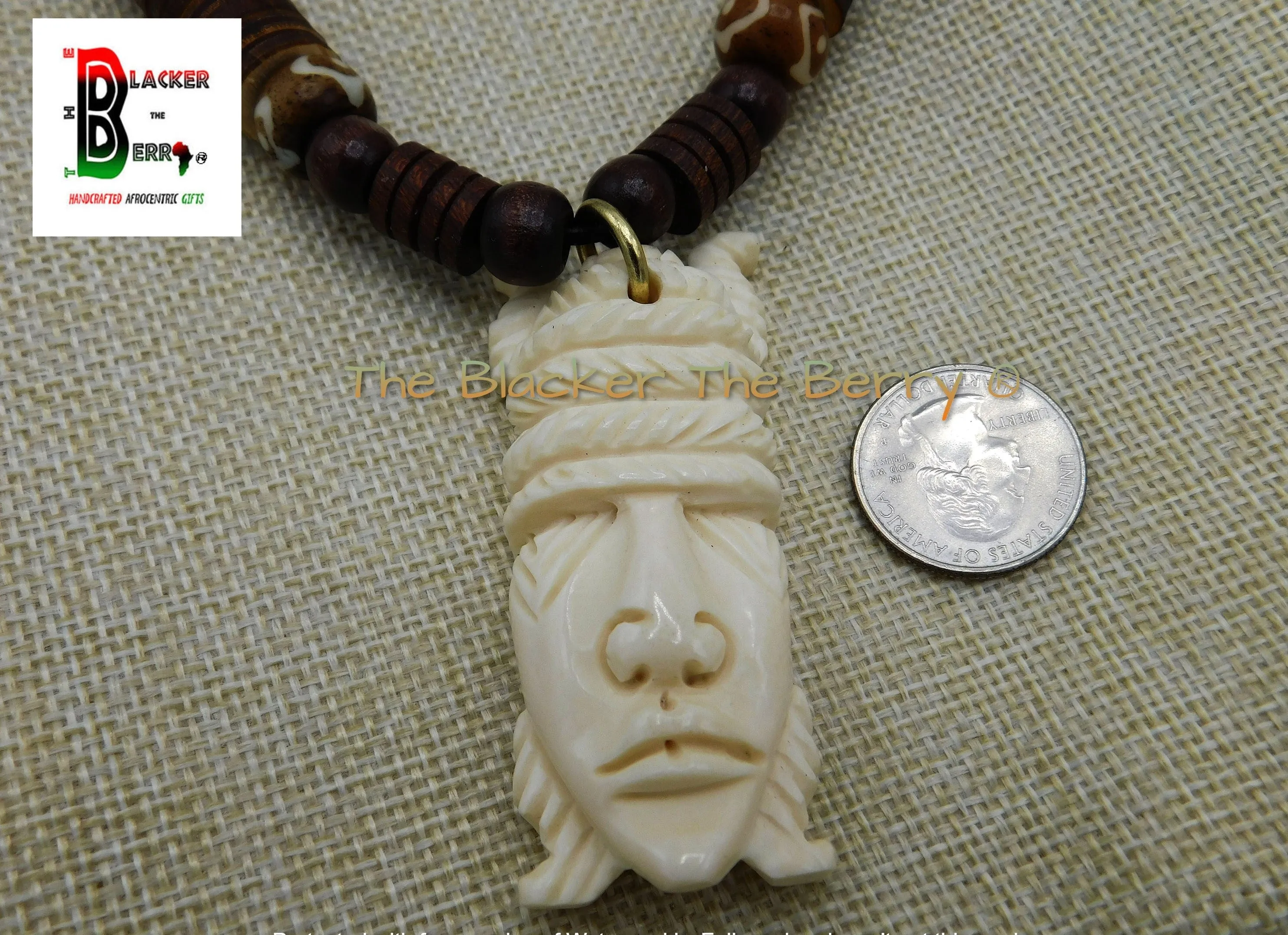 African Mask Beaded Jewelry Afrocentric Men Jewelry Ethnic Cream Brown