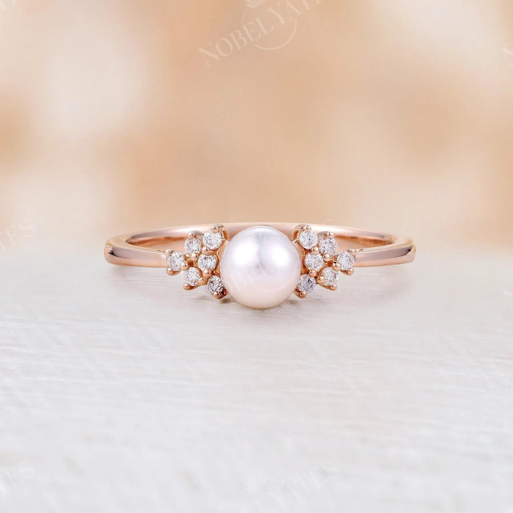 Akoya Pearl Side Stone Engagement Ring Rose Gold