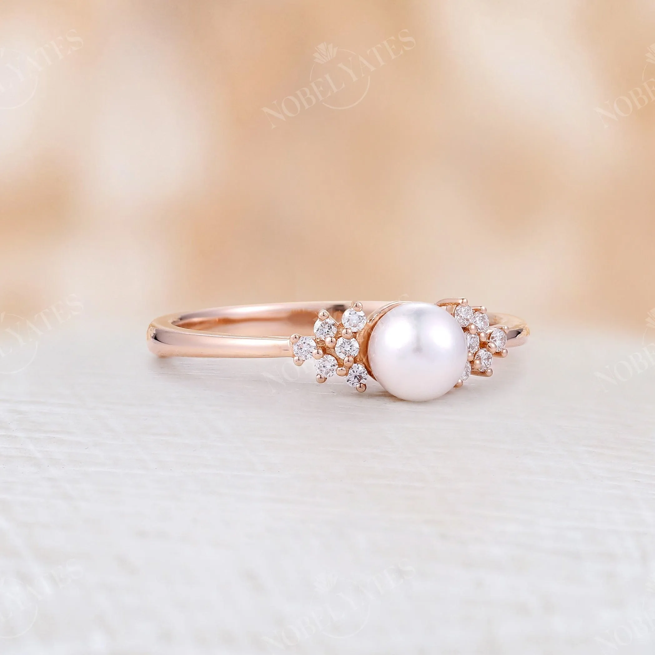 Akoya Pearl Side Stone Engagement Ring Rose Gold