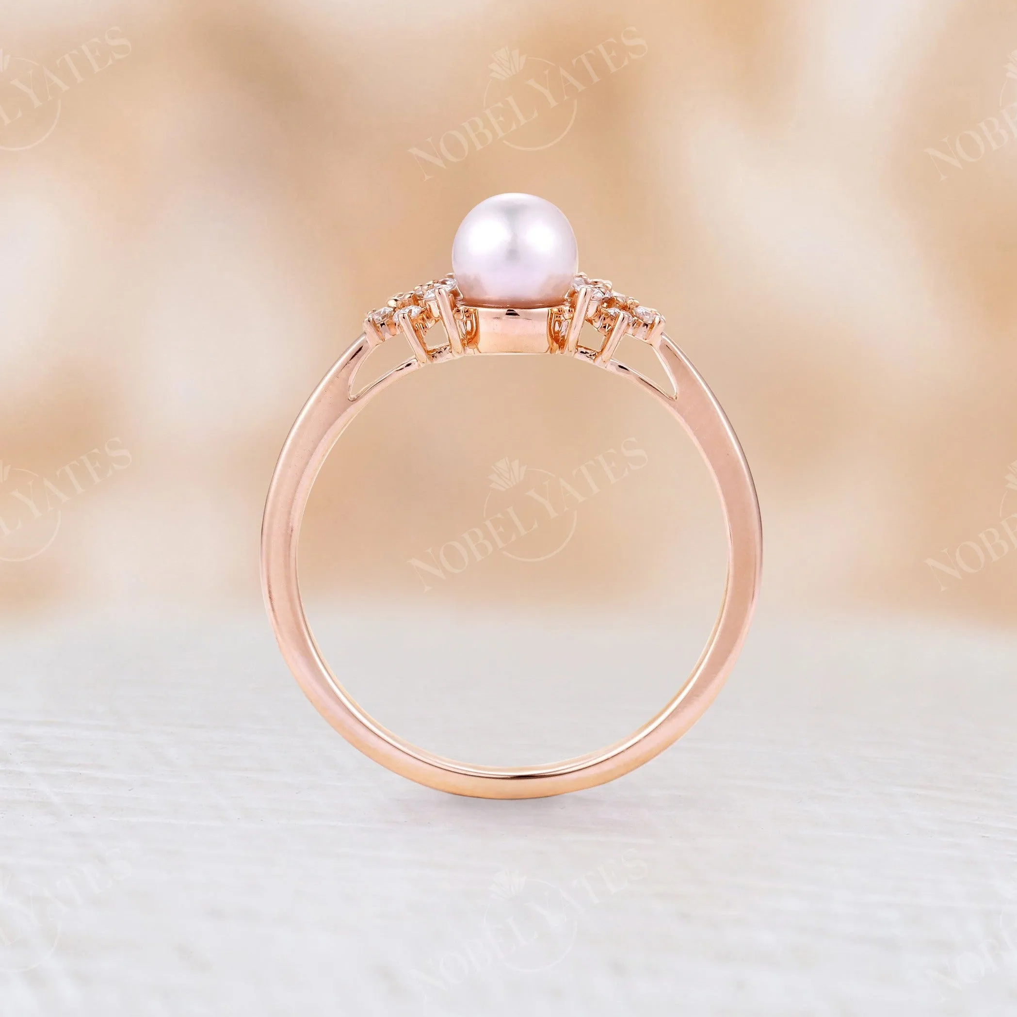 Akoya Pearl Side Stone Engagement Ring Rose Gold