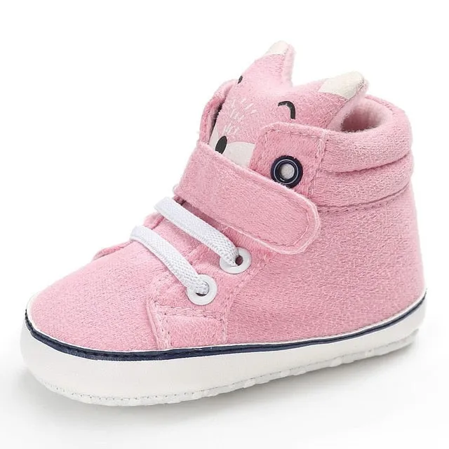 Baby Autumn Shoes Kid Boy Girl Fox Head Lace Cotton Cloth First Walker Anti-slip Soft Sole Toddler Sneaker 1 Pair