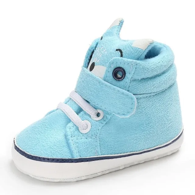 Baby Autumn Shoes Kid Boy Girl Fox Head Lace Cotton Cloth First Walker Anti-slip Soft Sole Toddler Sneaker 1 Pair