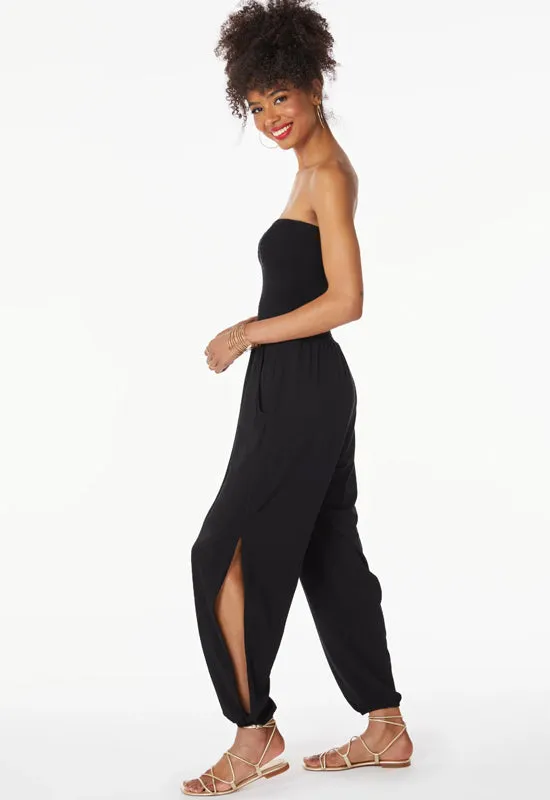 Bobi - Smocked Top Jumpsuit Black