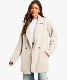 boohoo Womens Textured Double Breasted Coat