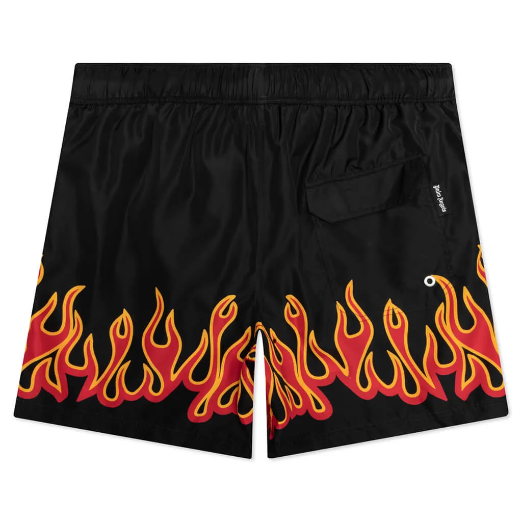 Burning Flames Print Swimshort - Black/Red