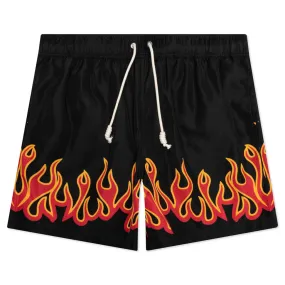 Burning Flames Print Swimshort - Black/Red