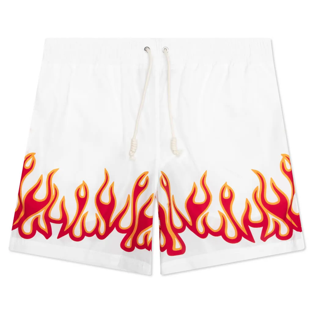 Burning Flames Print Swimshort - White/Red