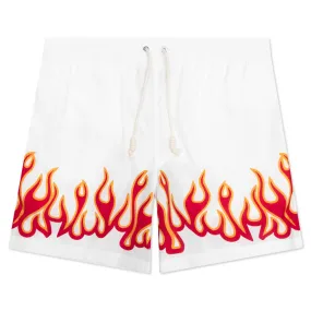 Burning Flames Print Swimshort - White/Red