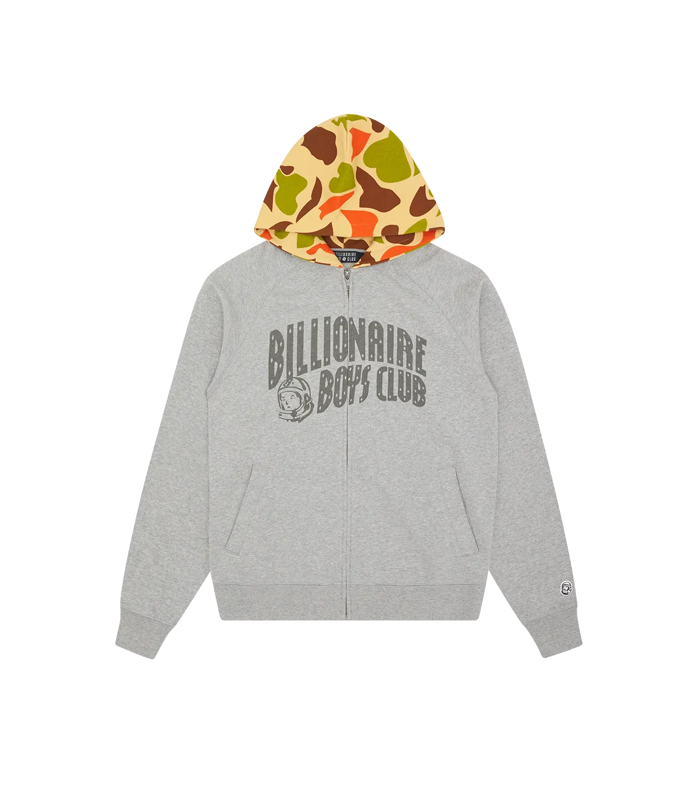 CAMO ARCH LOGO ZIP THROUGH HOOD - HEATHER GREY