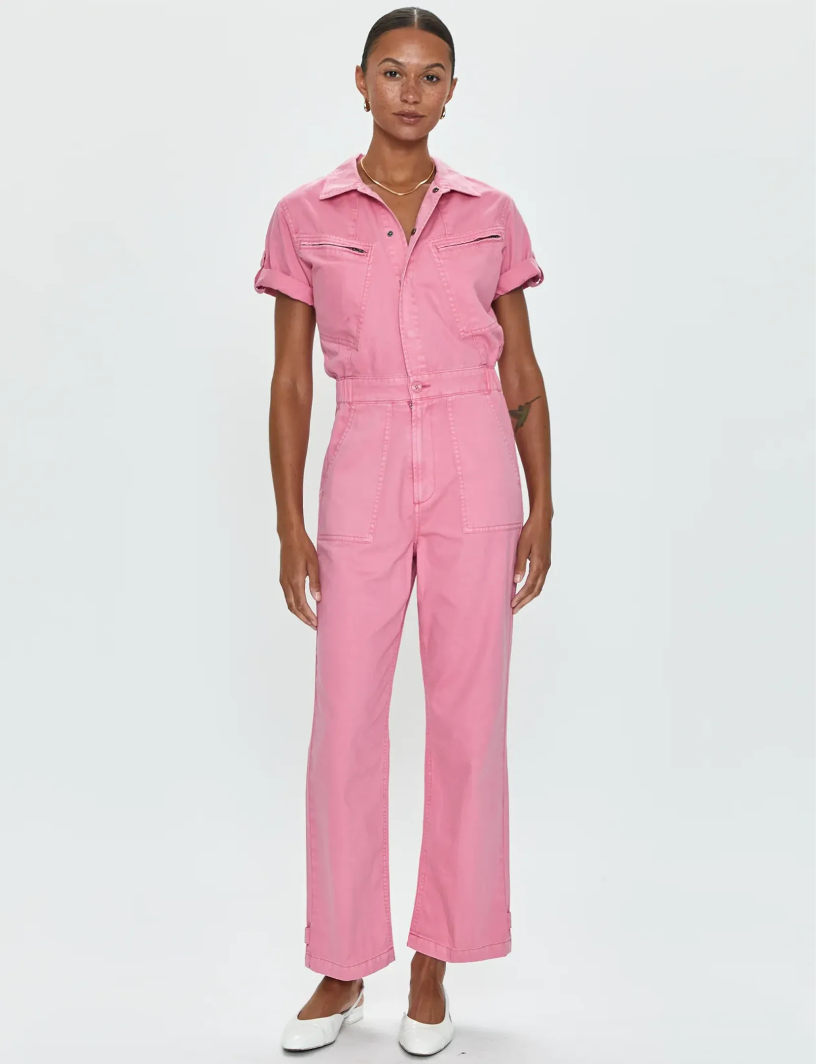 Campbell Aviator Jumpsuit, Peony Pink