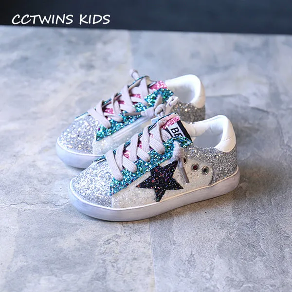 CCTWINS KIDS 2018 Toddler Baby Glittler Shoe Girl Star White Sneaker Boy Sport Shoe Kid Child Causal Trainer Sequin Flat F1550