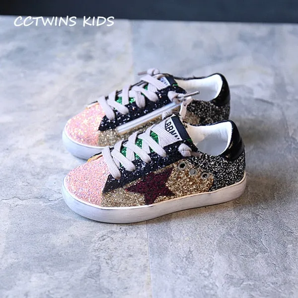 CCTWINS KIDS 2018 Toddler Baby Glittler Shoe Girl Star White Sneaker Boy Sport Shoe Kid Child Causal Trainer Sequin Flat F1550