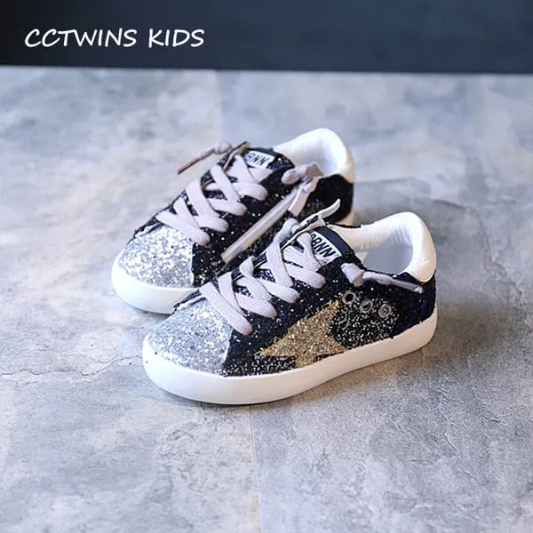 CCTWINS KIDS 2018 Toddler Baby Glittler Shoe Girl Star White Sneaker Boy Sport Shoe Kid Child Causal Trainer Sequin Flat F1550