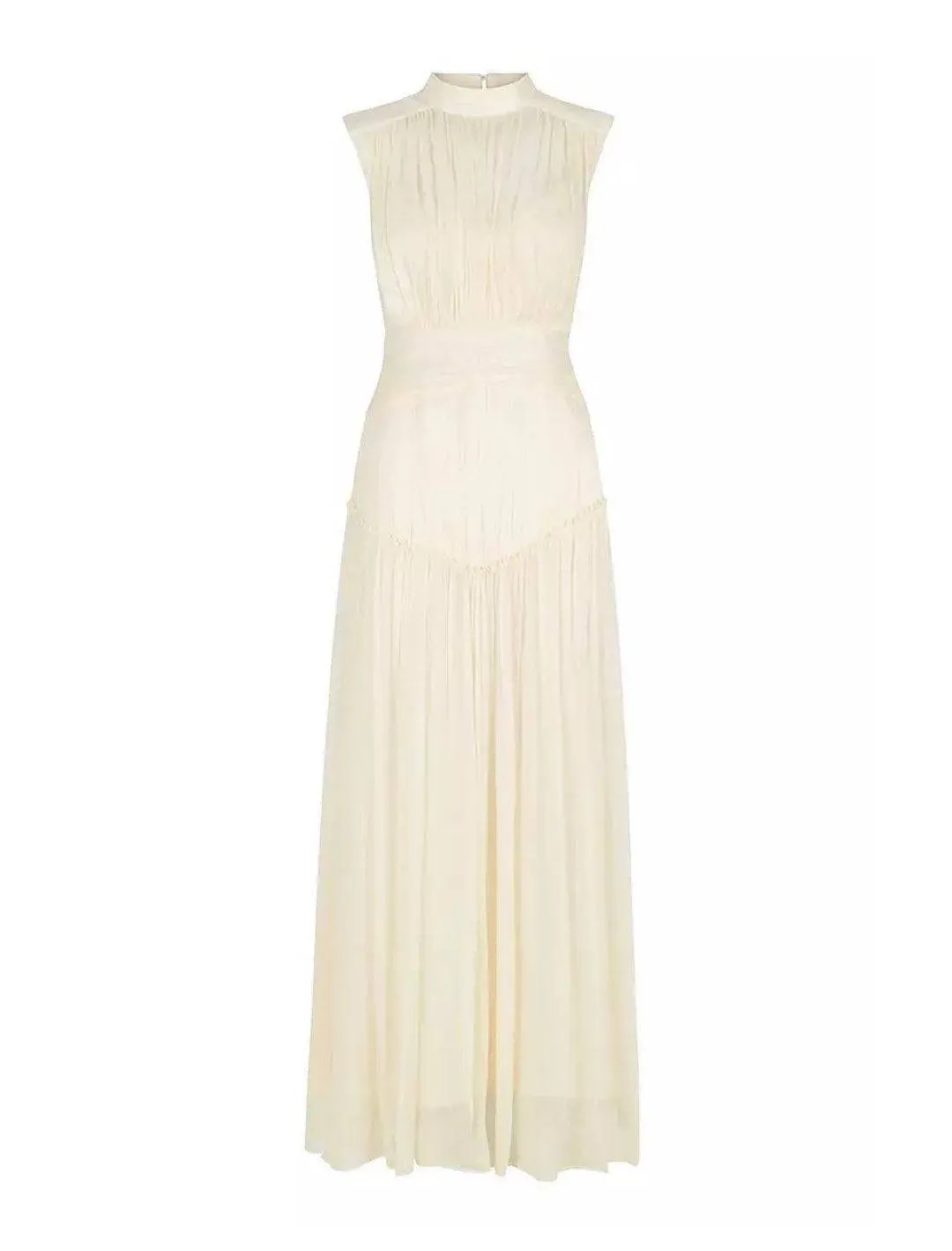 Chiffon Sleeveless Stand Collar Midi Dress