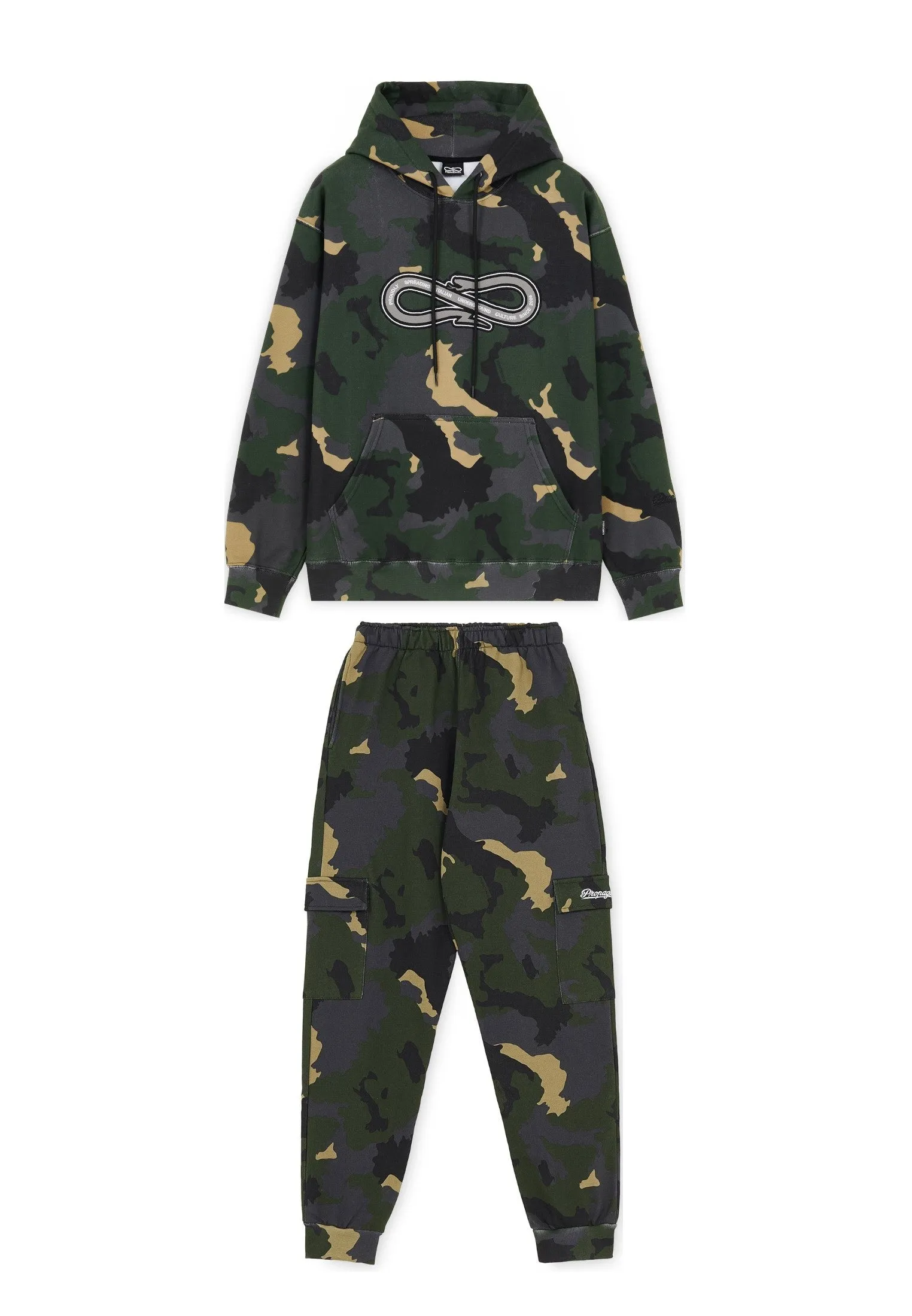 Completo PROPAGANDA felpa cappuccio + pantalone Baseball camouflage militare