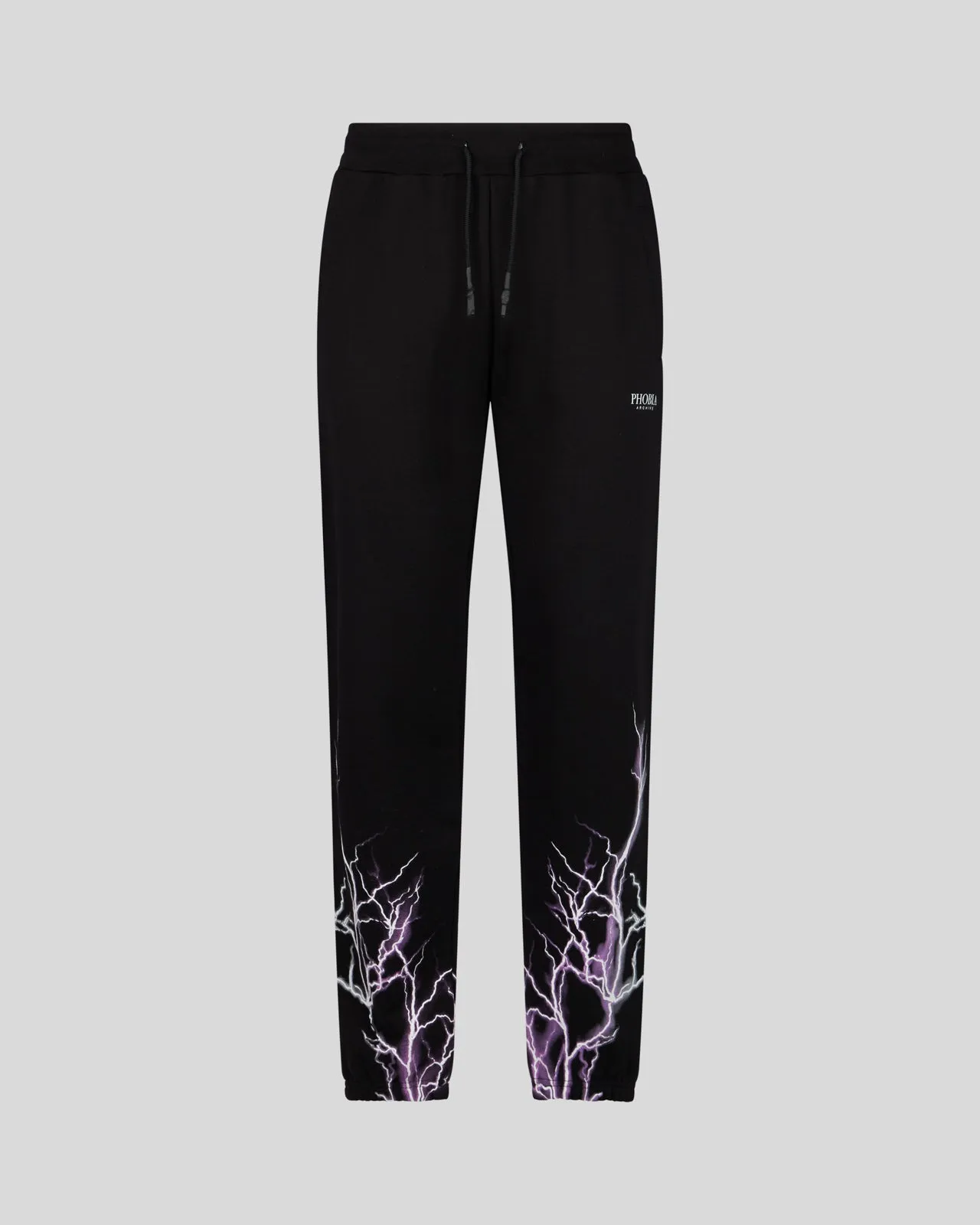 Completo tuta PHOBIA felpa cappuccio + pantalone nera fulmini viola e grigi