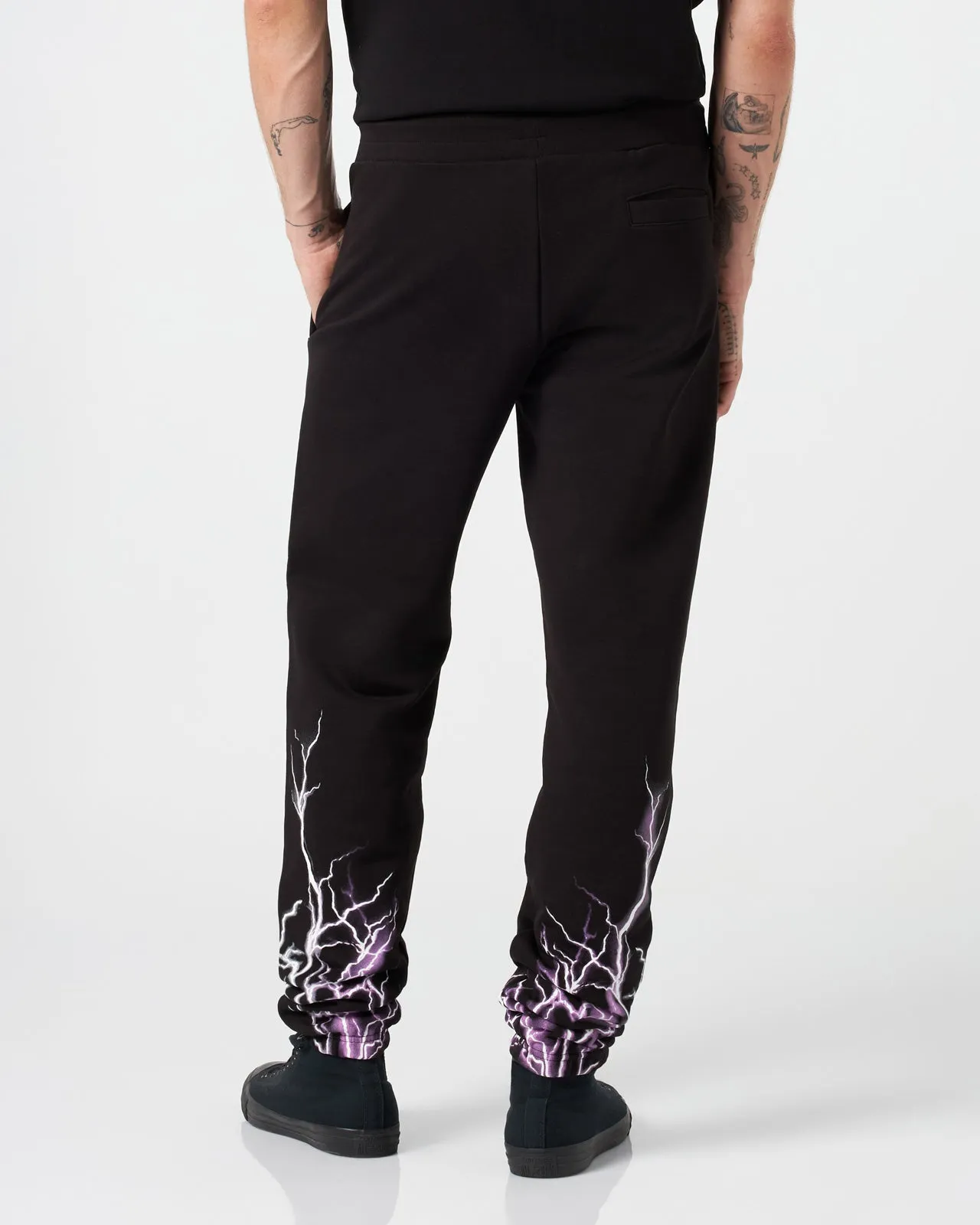 Completo tuta PHOBIA felpa cappuccio + pantalone nera fulmini viola e grigi