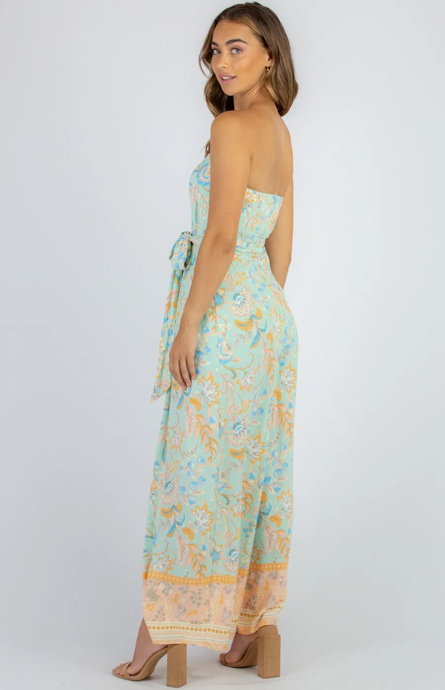 Cotton Boho Print Strapless Jumpsuit with Split Leg Detail (SSJP7-26A)