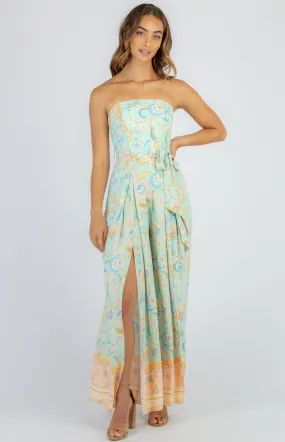 Cotton Boho Print Strapless Jumpsuit with Split Leg Detail (SSJP7-26A)