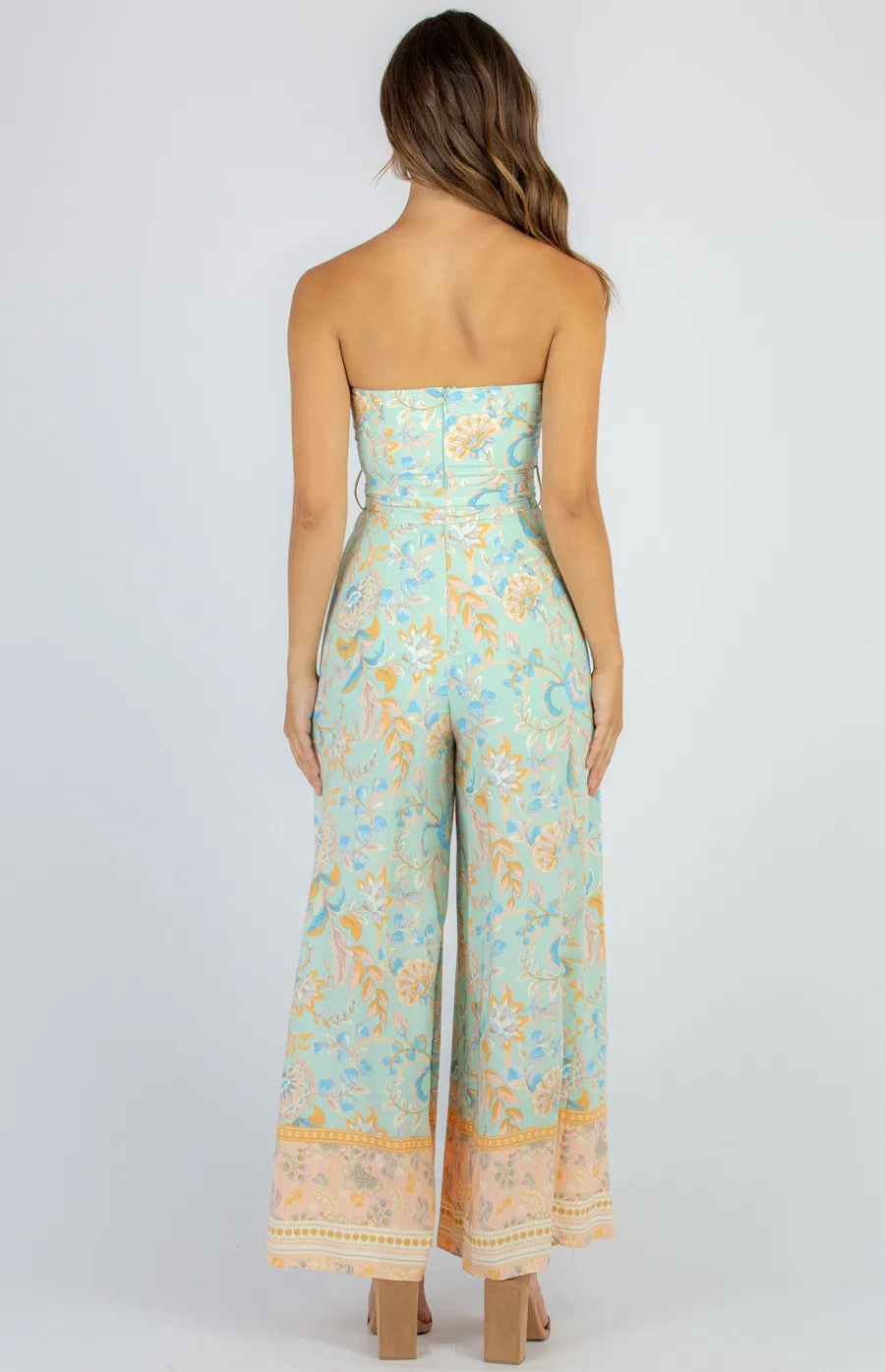 Cotton Boho Print Strapless Jumpsuit with Split Leg Detail (SSJP7-26A)