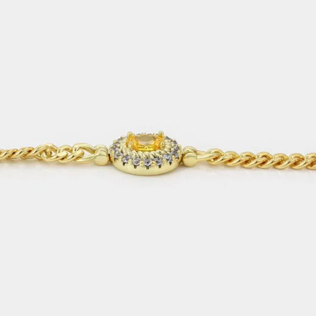 Curb Bracelet with Champagne Stone for Her 18K Gold Plated