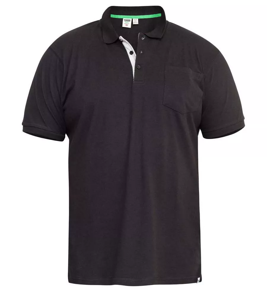 D555 Big Mens Black Fully Combed Pique Polo Shirt With Pocket (GRANT BLACK)