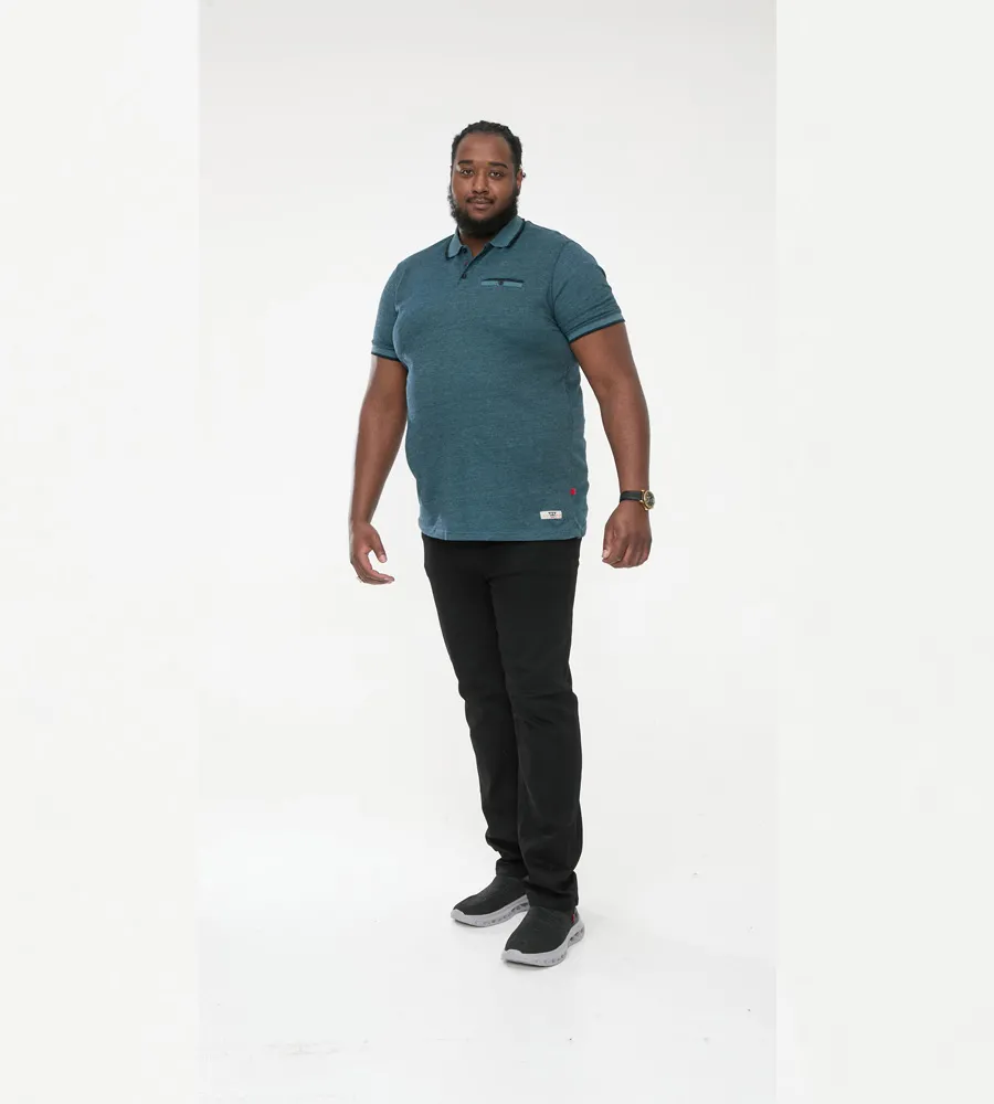 D555 Big Mens Teal Textured Polo Shirt With Jacquard Collar and Cuffs (TROY 2)