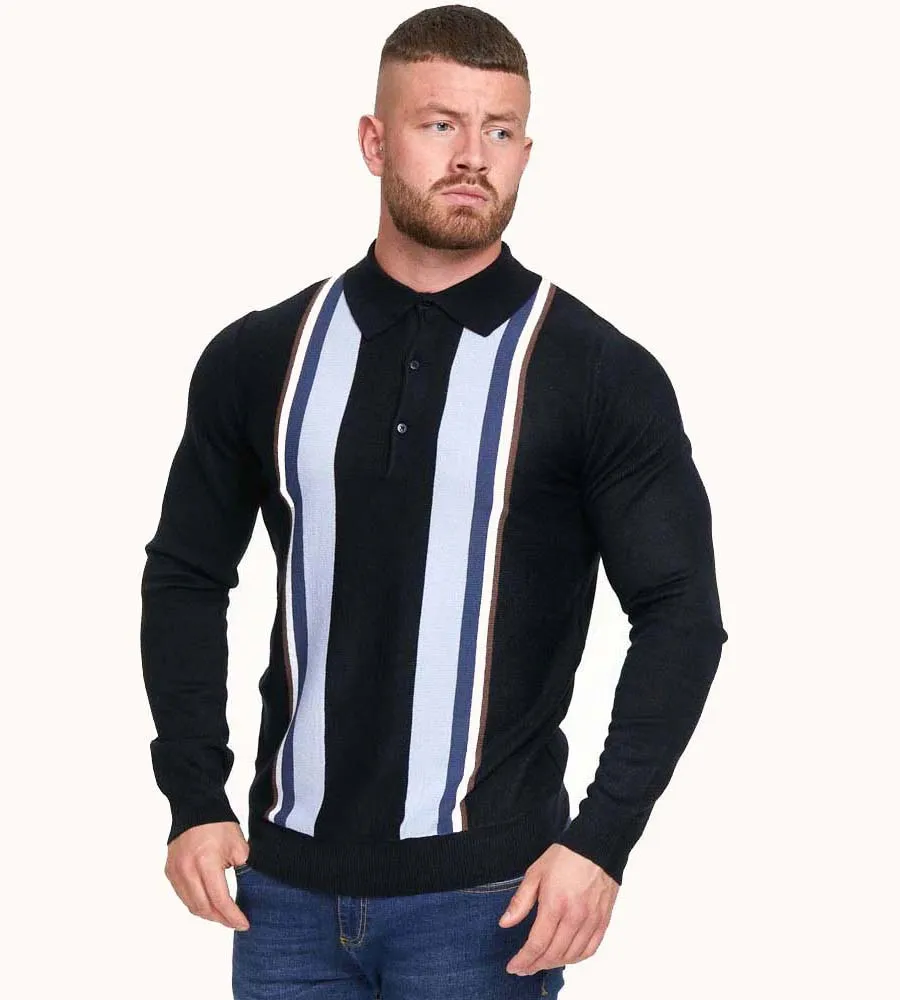 D555 Mens Long Sleeve Knitted Polo With Stripes (DARLEY)