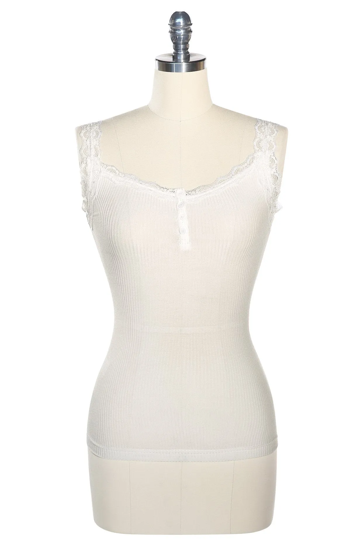 D'Amour Lace Trim Singlet (Off White)