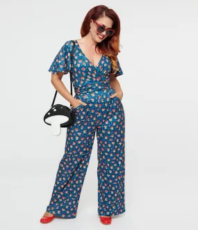 Dolly & Dotty Blue Mushroom Print Charlotte Jumpsuit