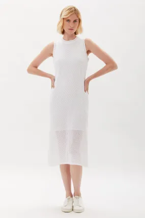 Ecru Mesh Stitch Sweater Dress-White