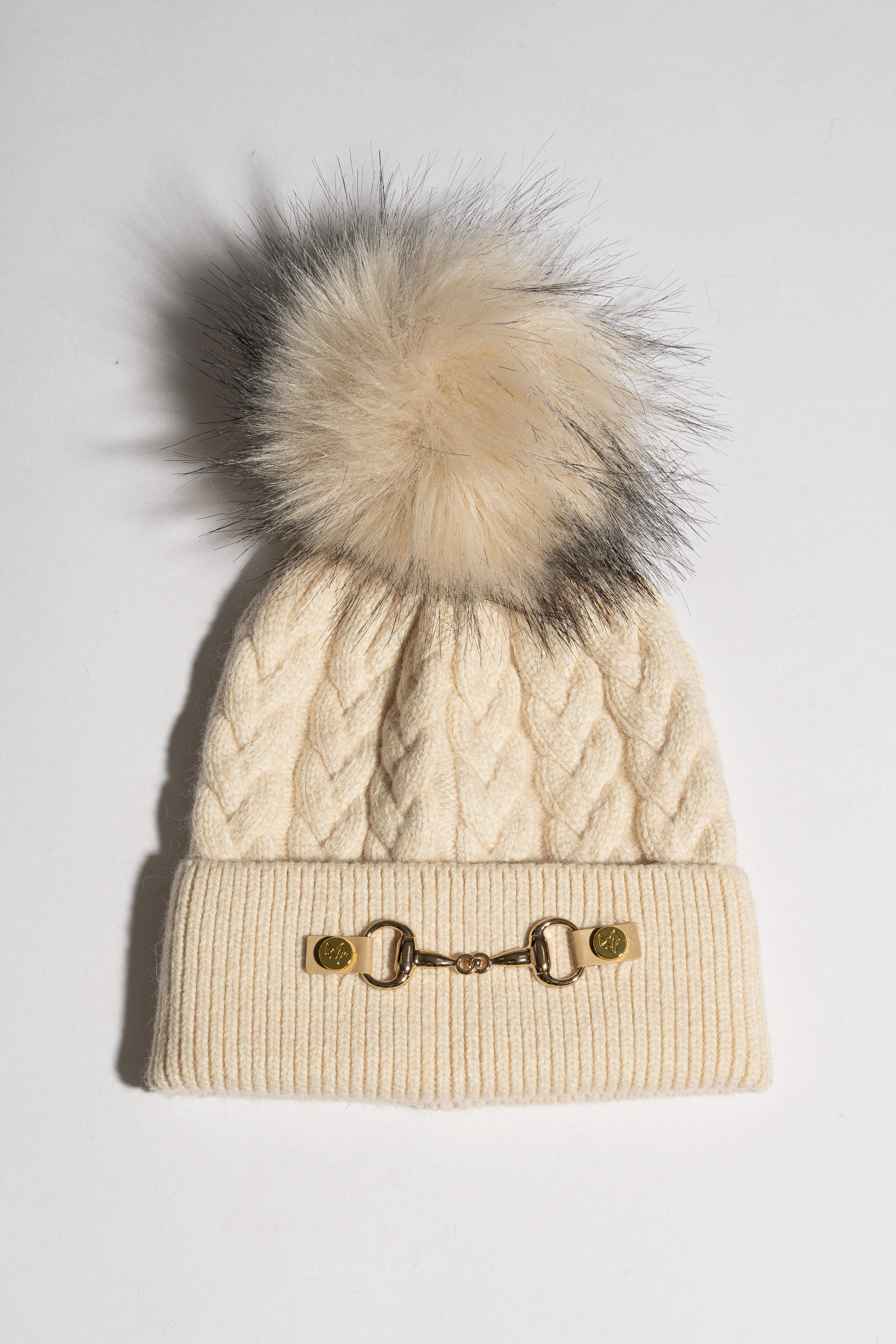 Faux Burley Pom Pom Hat - Almond