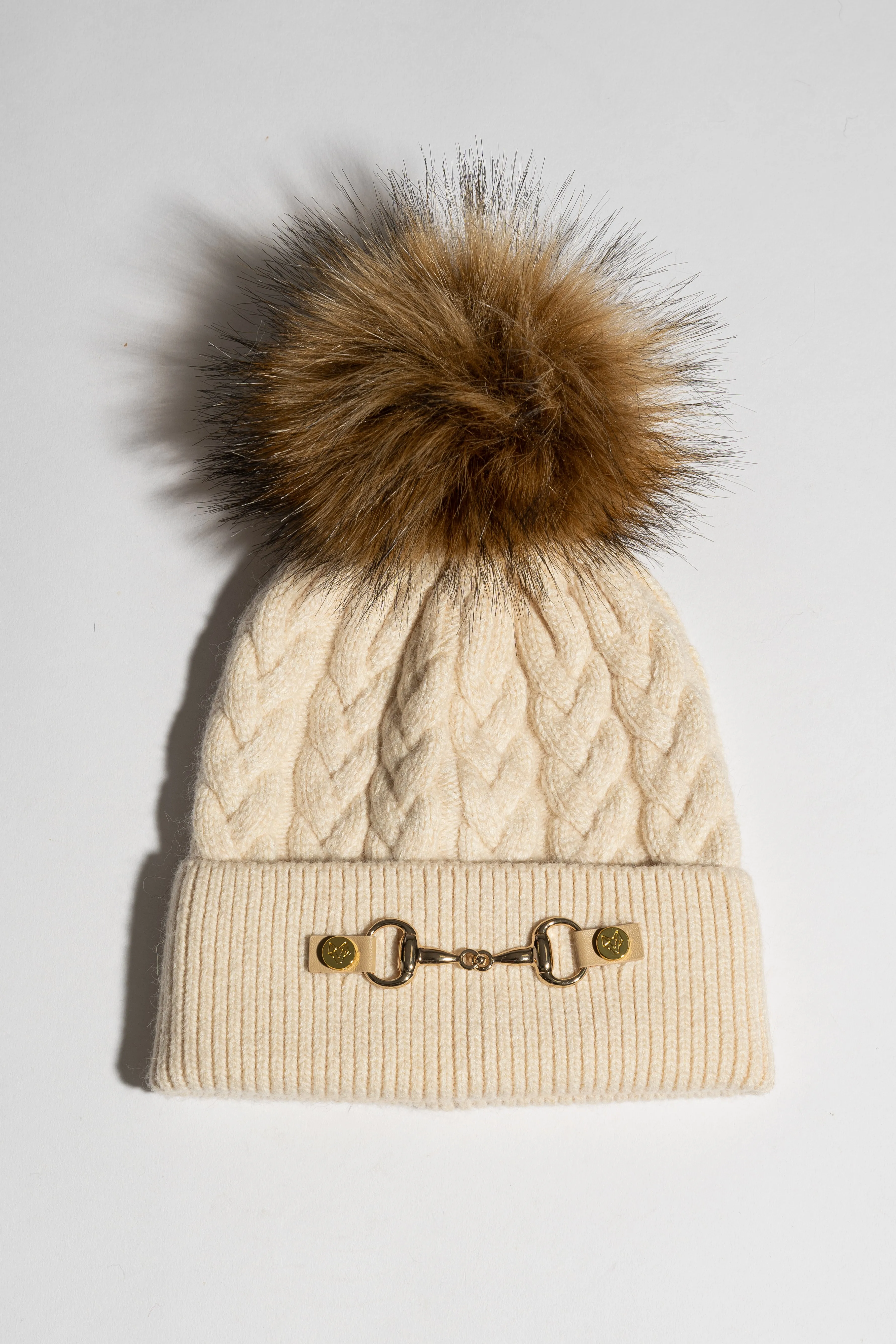 Faux Burley Pom Pom Hat - Almond