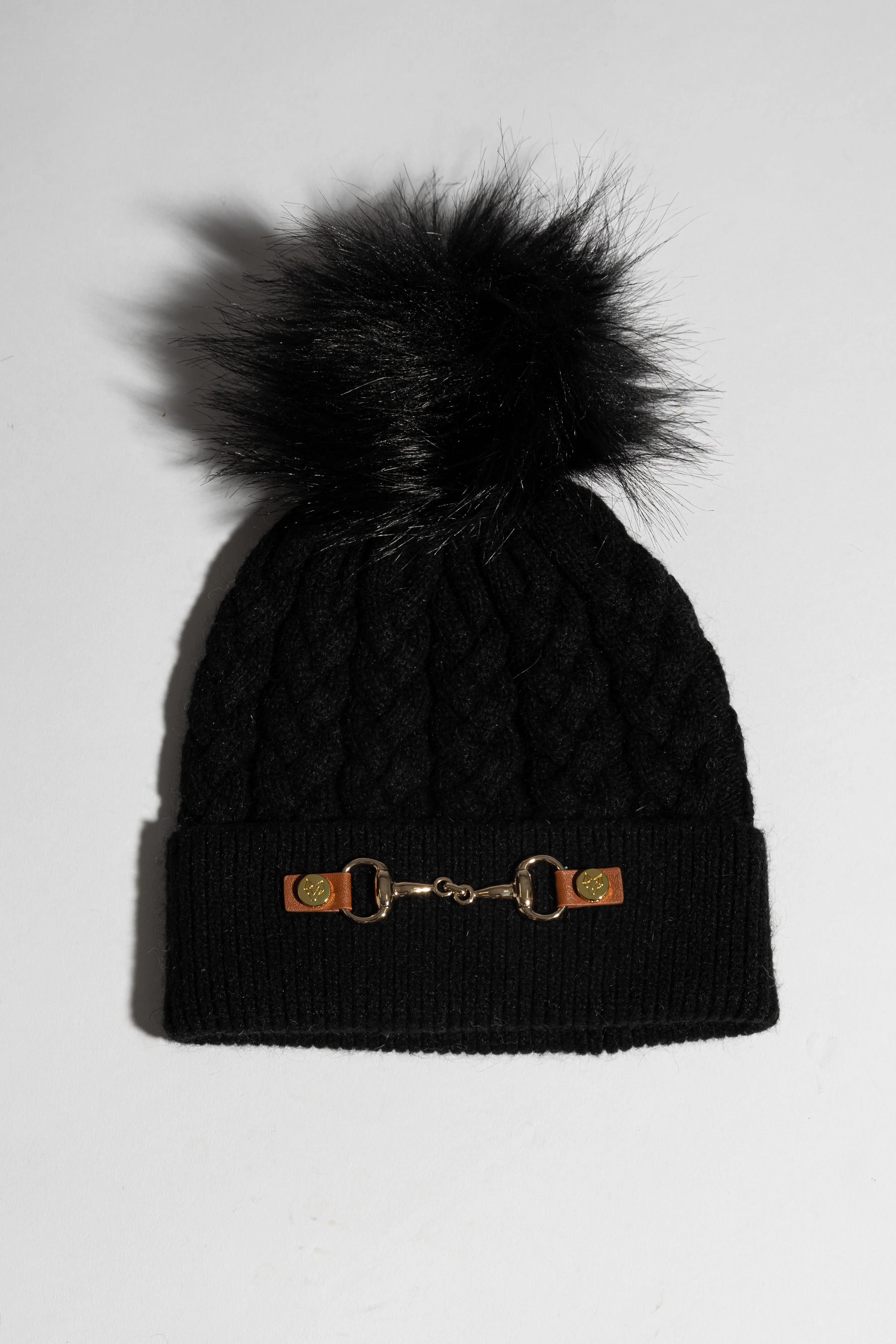 Faux Burley Pom Pom Hat - Black