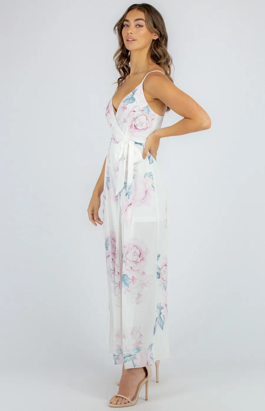 Floral Singlet Jumpsuit with Split Leg Waist Detail (SJP365B) 