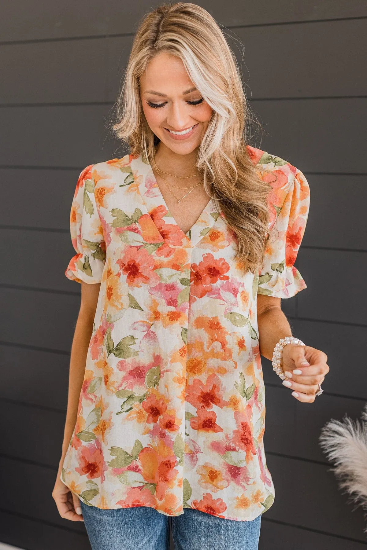 Forever Blossoming V-Neck Blouse- Ivory