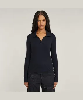 G-Star RAW Women Ribbed Slim Polo Dark blue Size XXL