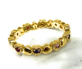 Gold Plated Colorful multi-color Stone Mini Heart Band Ring Anillo