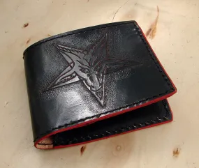 Handcrafted bifold wallet with baphomet