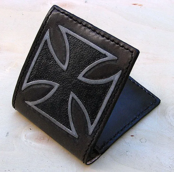 Handcrafted bifold wallet with iron cross